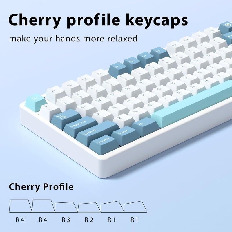 KBDiy SHOKO PBT Double Shot Keycap Set,176 Keys Blue Cute Custom Key Caps Keycaps 60 Percent Cherry Profile Keycaps for 61/64/68/84/87/100/104/108 Mechanical Keyboard - Image 3